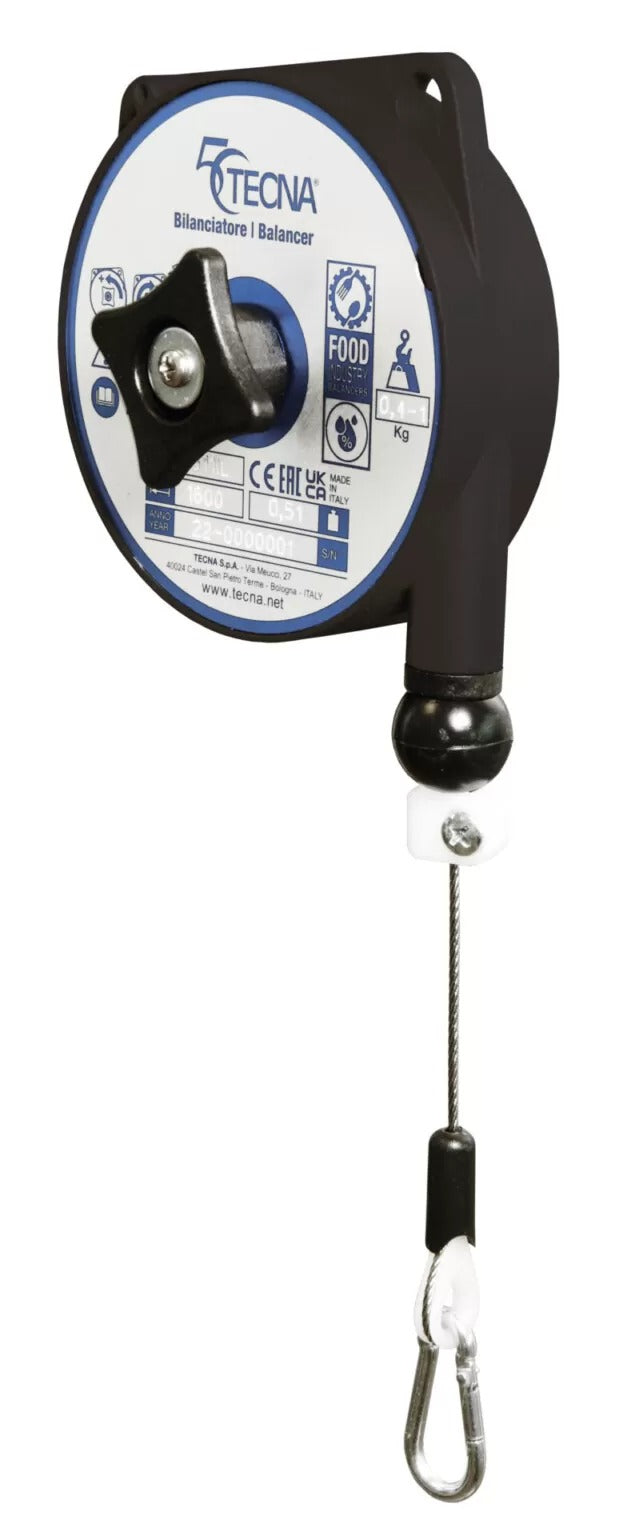 TECNA Stainless Zero Gravity & Retractor Balancers | Food-Grade NSF-H1 Certified Lifting Solutions for Meat, Dairy, Bakery & Chemical Environments