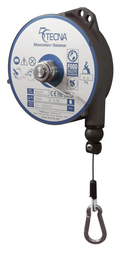 TECNA Stainless Zero Gravity & Retractor Balancers | Food-Grade NSF-H1 Certified Lifting Solutions for Meat, Dairy, Bakery & Chemical Environments